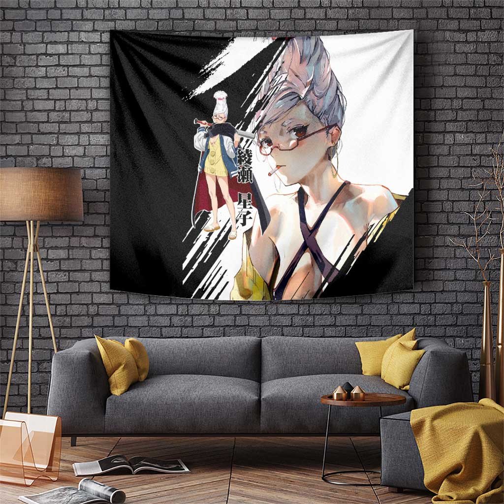 Ayase Seiko Dandadan Tapestry With Kimono And Glasses In Split Black White