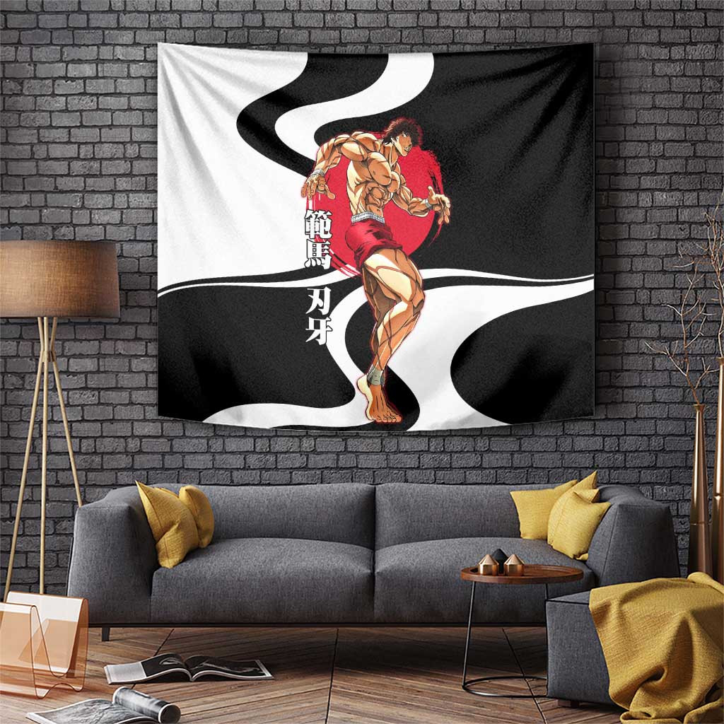 Baki Hanma Martial Arts Anime Tapestry With Muscle Pose And Yin Yang Red Circle Graphic
