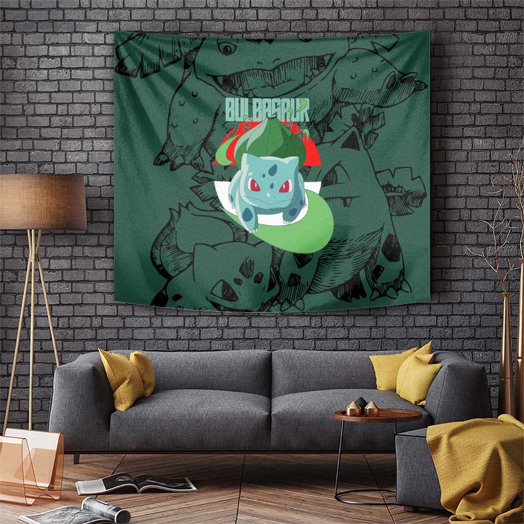 Bulbasaur Poke Tapestry With Forest Green Evolution Pattern