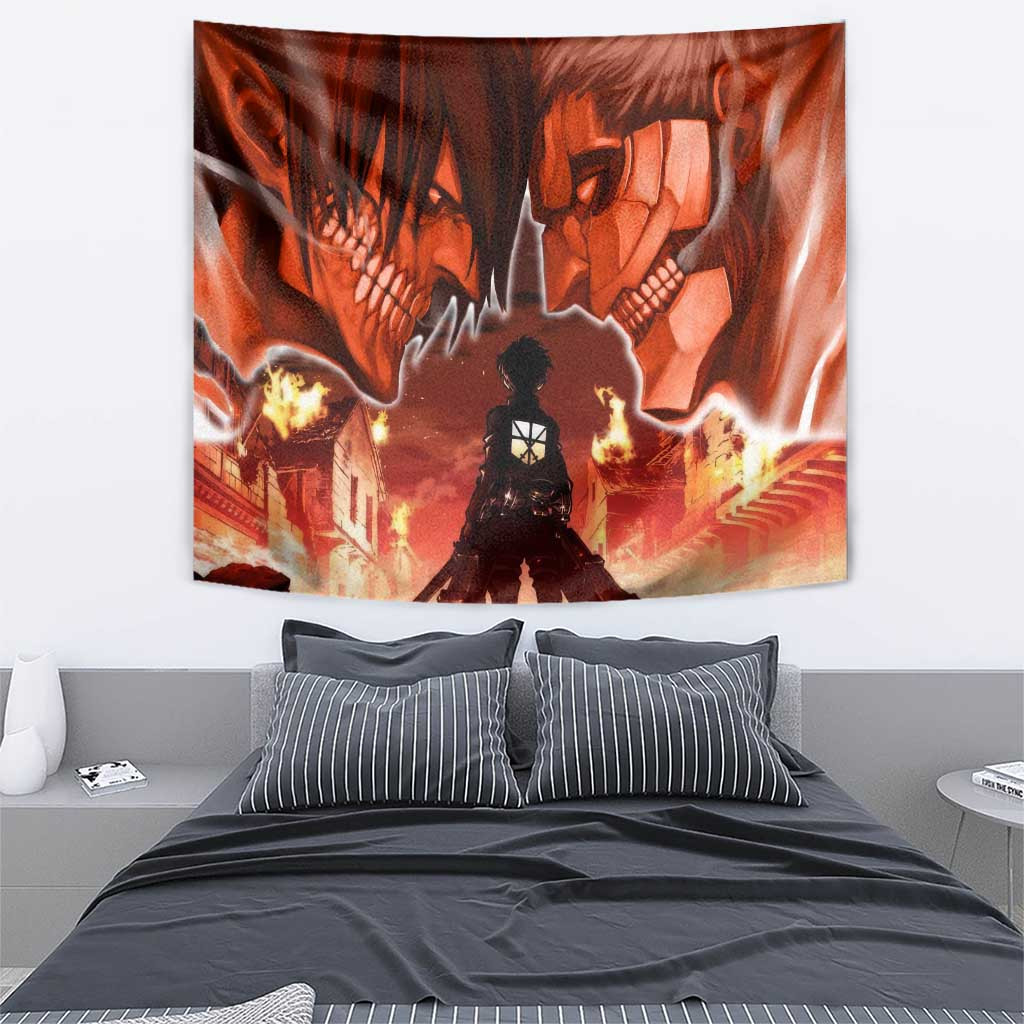 Burning Attack On Titan Tapestry Anime Mix Trippy Style