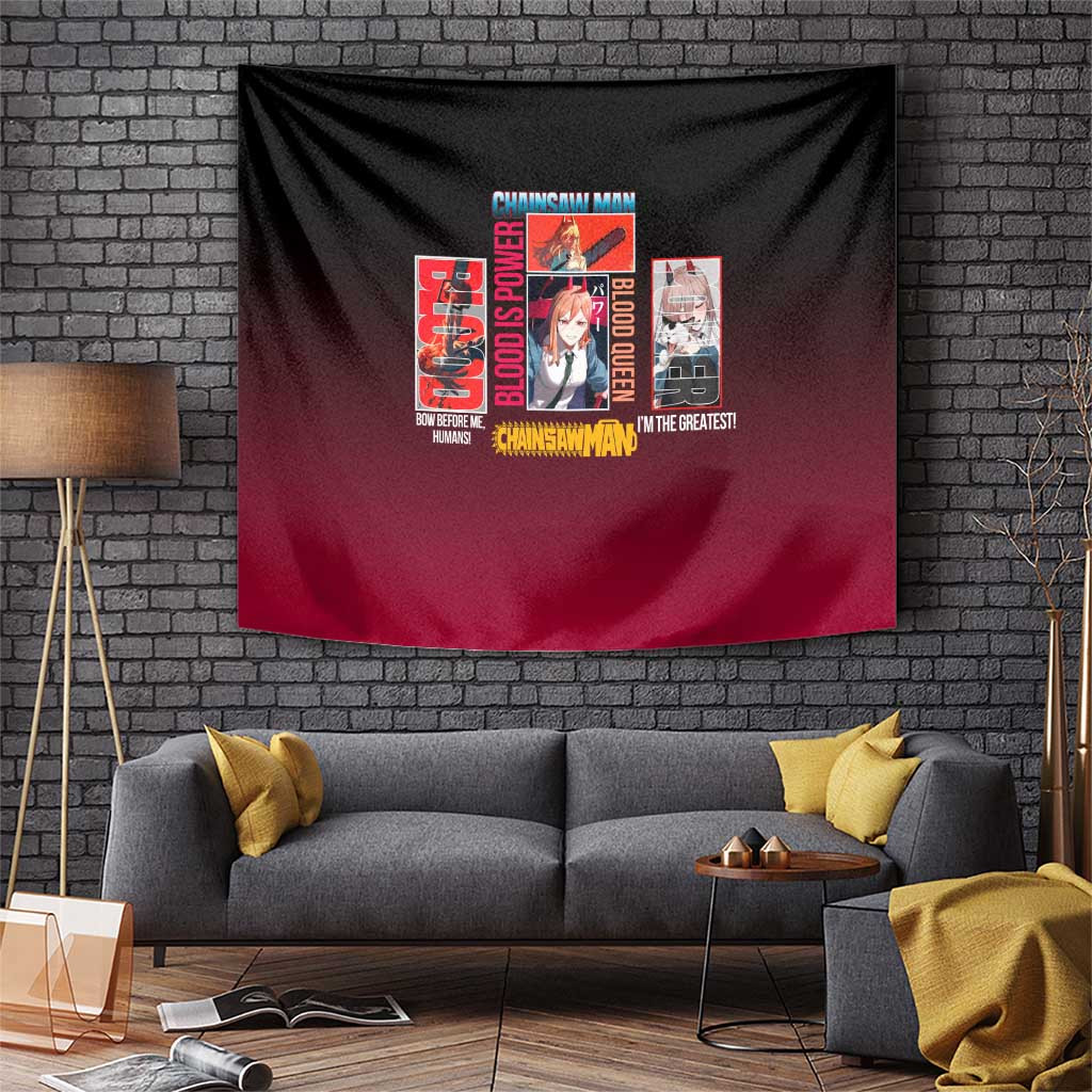 Chainsaw Man Power Tapestry With Blood Queen Anime Graphic And Red Gradient Design