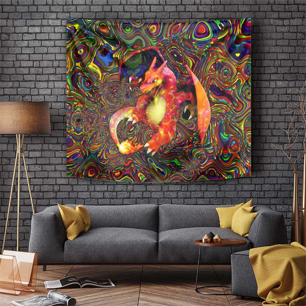 Charizard Poke Tapestry Fierce Fire Dragon Evolution Anime Mix Trippy Style