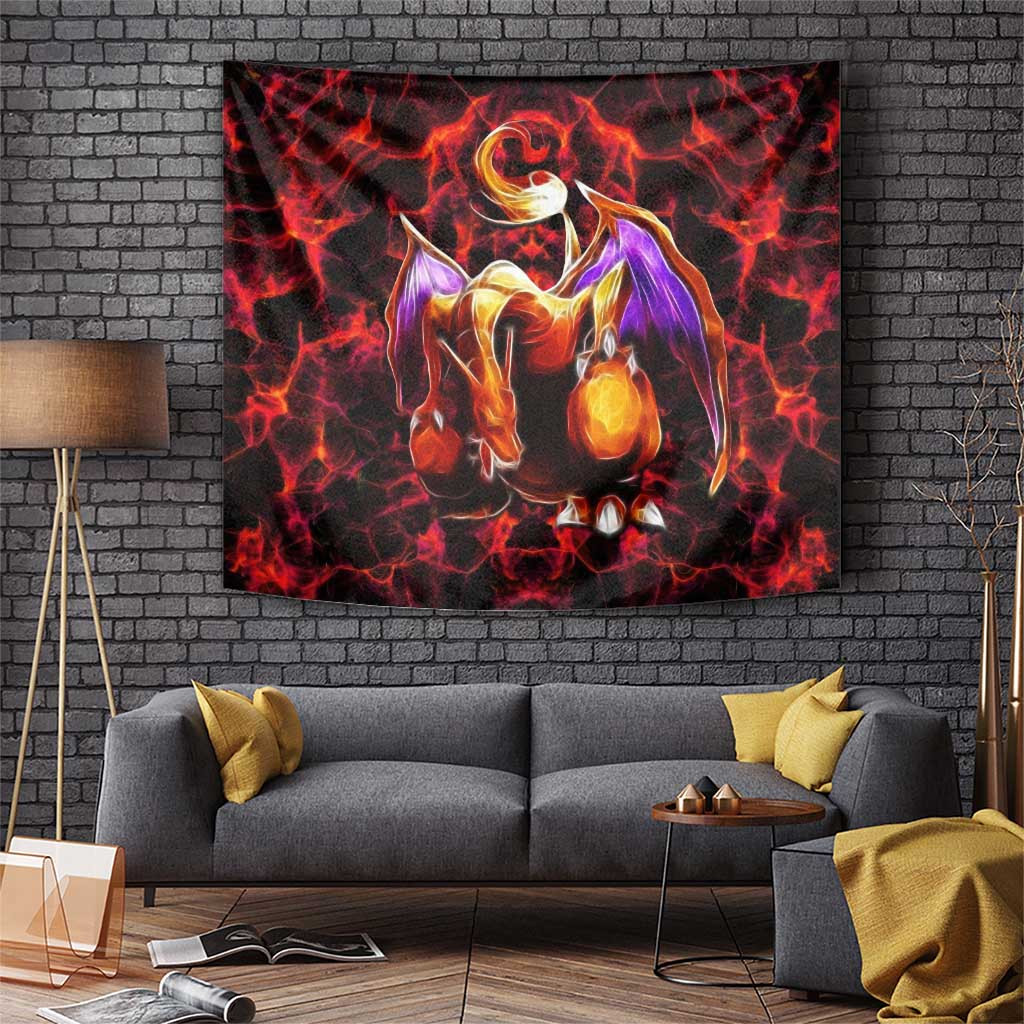 Charizard Poke Tapestry With Fiery Red Dragon Flame Design