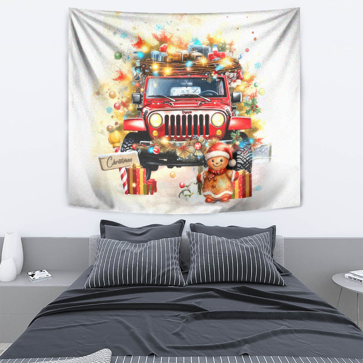 Christmas Red Jeep Tapestry All I Want For Christmas Is Just A Jeep Dt01