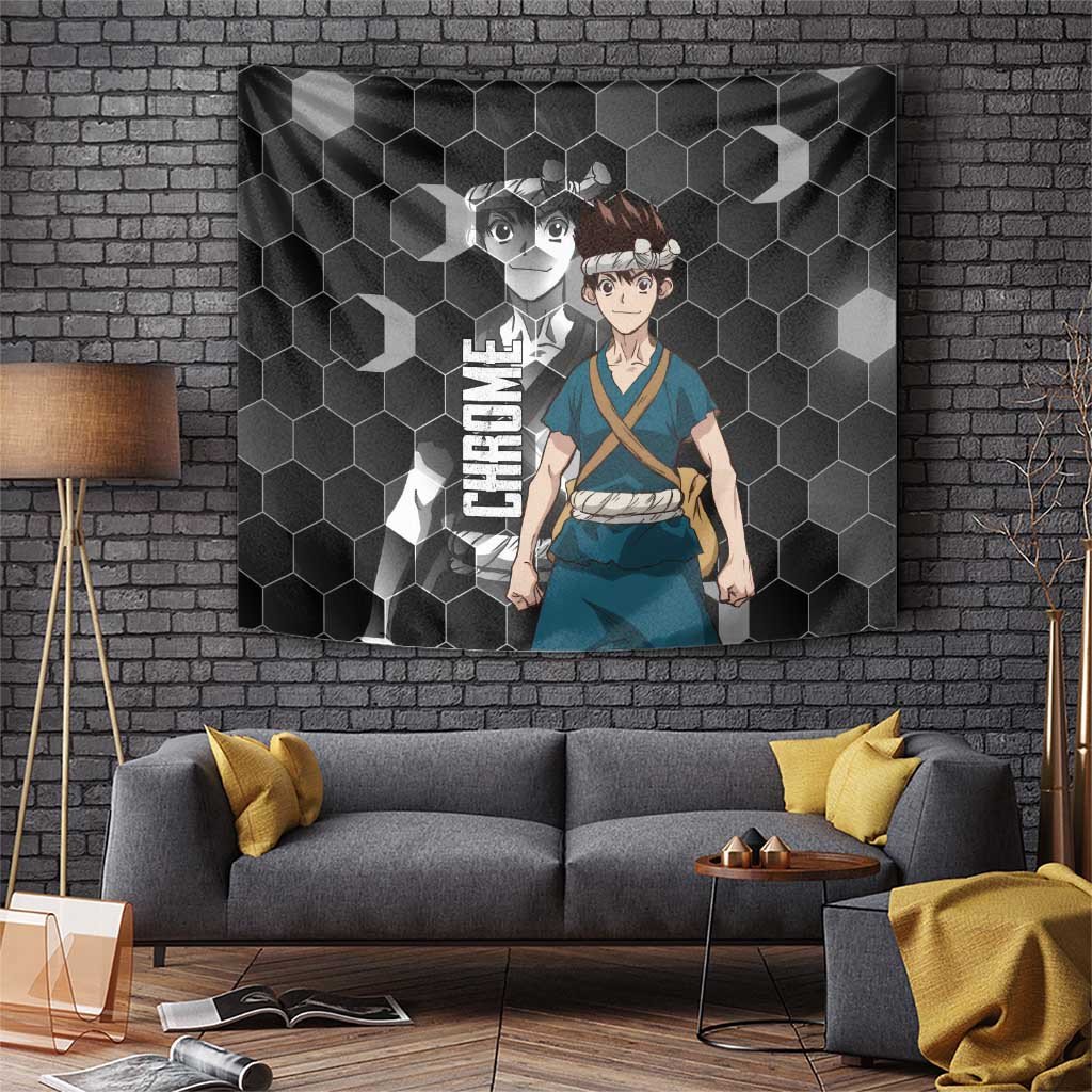 Chrome Dr Stone Wild Scientist Apprentice Tapestry With Determined Spirit Anime Style