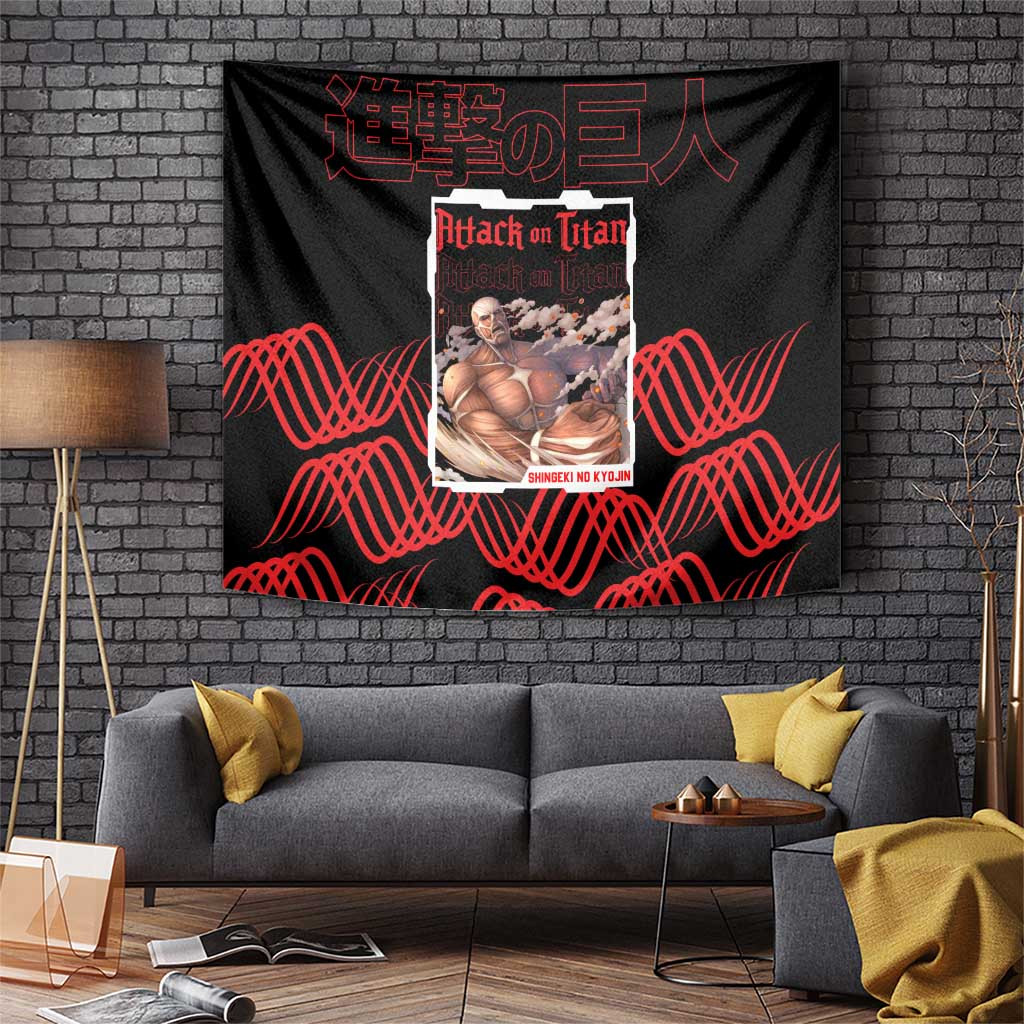 Colossal Titan Attack On Titan Tapestry With Red And Black Graphic Design