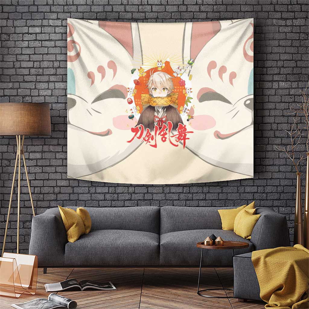 Cute Foxes Touken Ranbu Tapestry With Kitsune Characters In Japan Anime Style