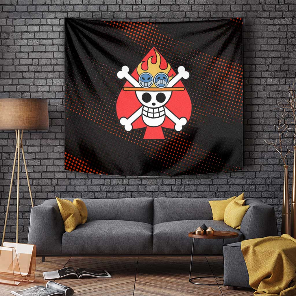D Ace Tapestry With Fire Fist Anime Graphic In Black And Orange