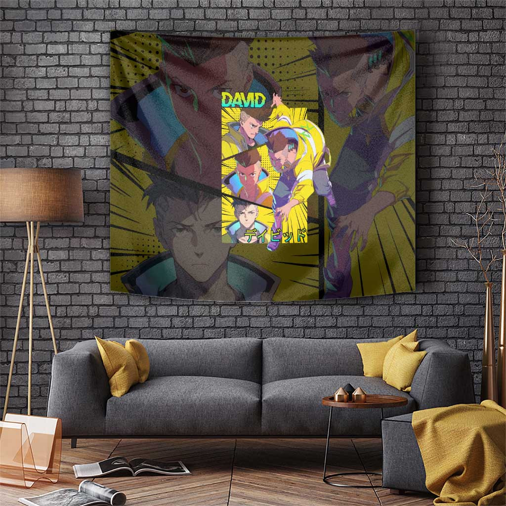 David Cyberpunk Edgerunners Street Samurai Tapestry In Futuristic City Anime Style