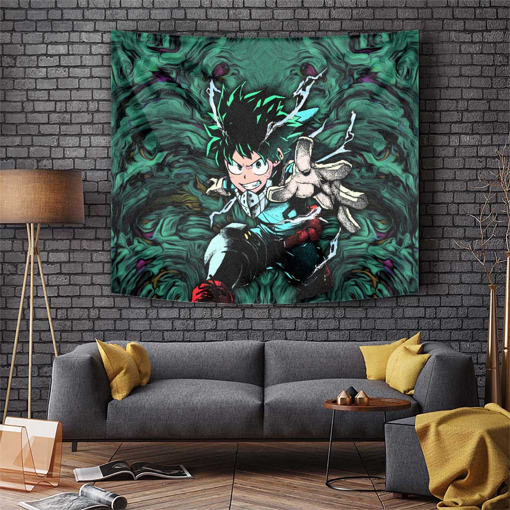 Deku My Hero Academia Tapestry With Dynamic Green Thunder Energy