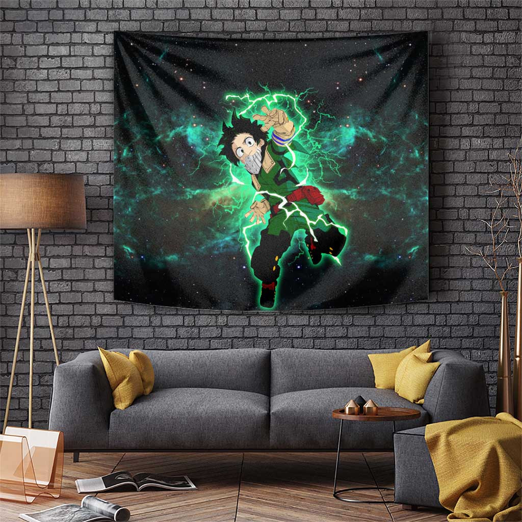 Deku My Hero Academia Tapestry With Glowing Electric Galaxy Aura