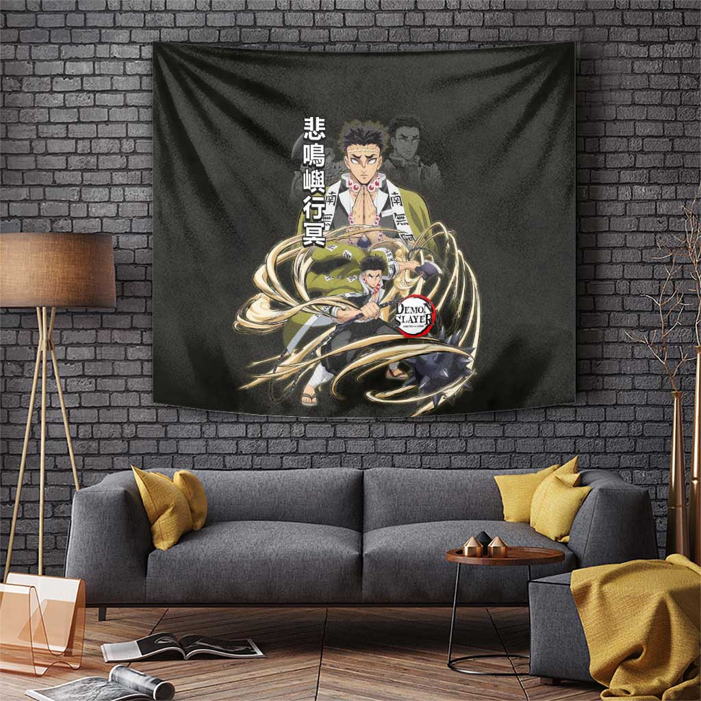 Demon Slayer Gyomei Himejima Tapestry With Stone Hashira Design And Kanji Print