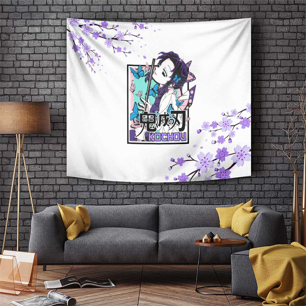 Demon Slayer Kocho Tapestry With Elegant Purple Blossom Design