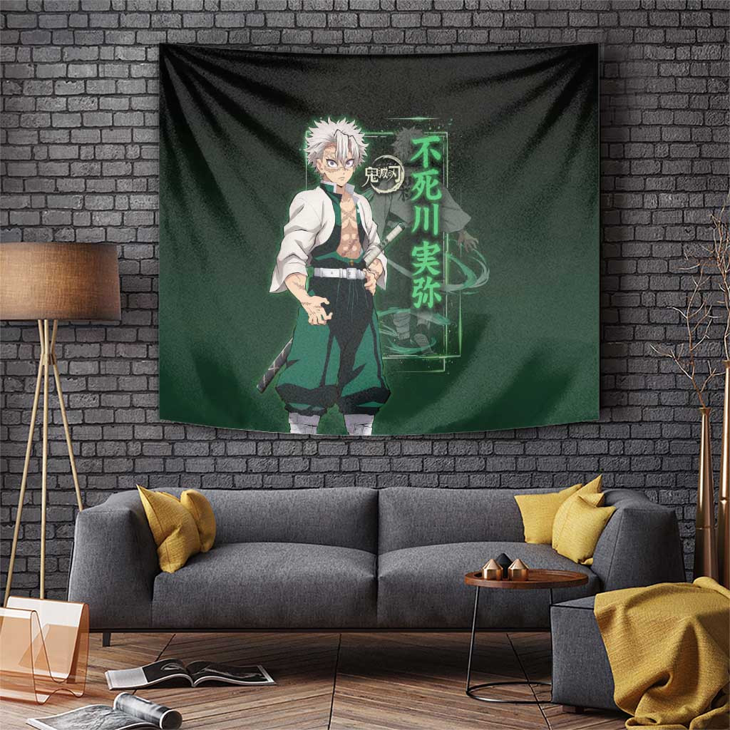 Demon Slayer Sanemi Shinazugawa Tapestry With Sword And Green Kanji Design