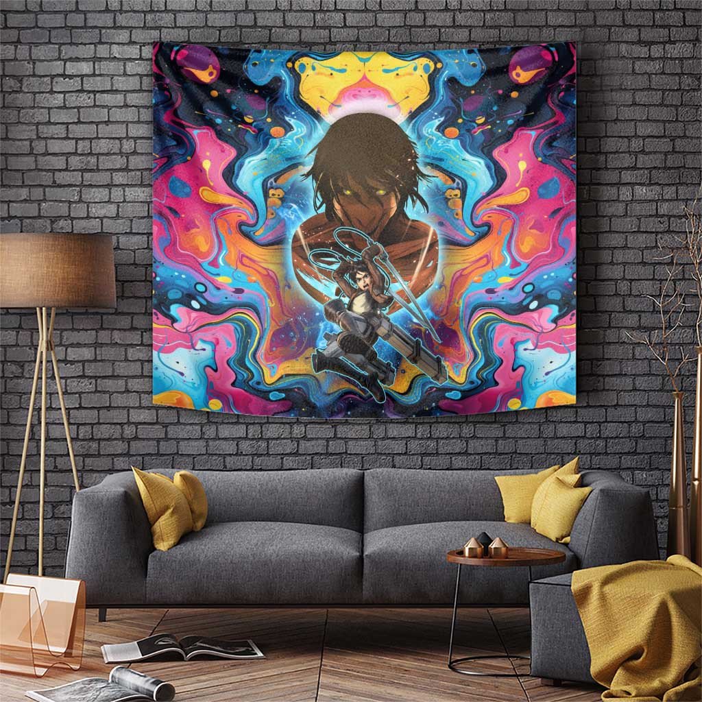 Eren Yeager Attack On Titan Tapestry With Cosmic Titan Battle Splash