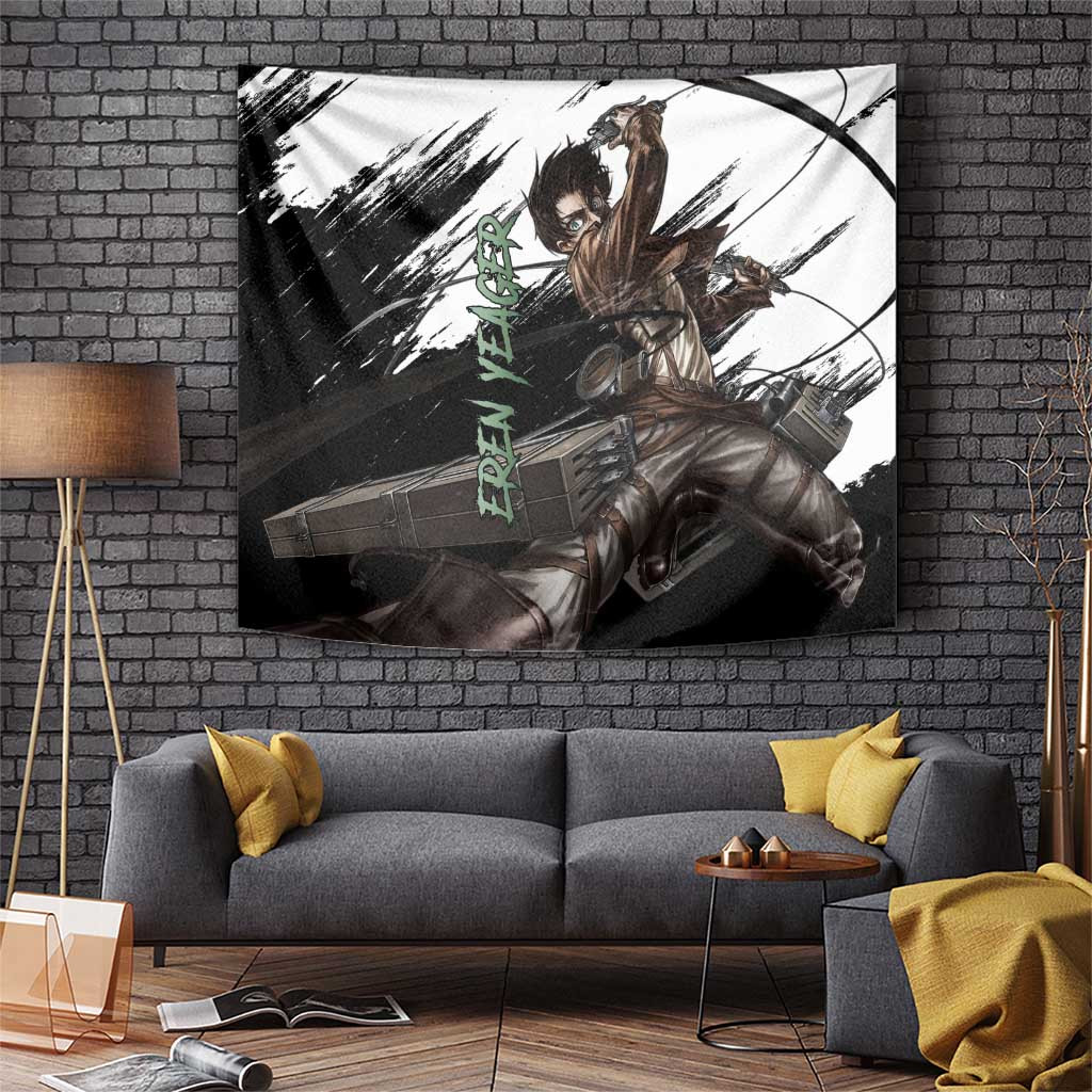 Eren Yeager Attack On Titan Tapestry With Intense Half Titan Transformation Art