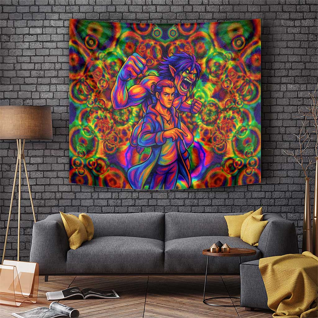 Eren Yeager Attack On Titan Tapestry With Titan Rage And Psychedelic Battle Aura