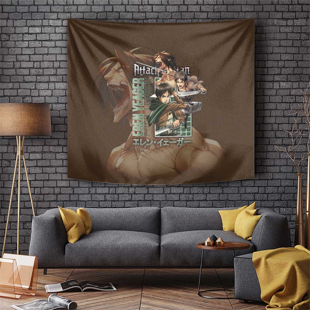 Eren Yeager Attack On Titan Tapestry With Vintage Brown Corps Spirit