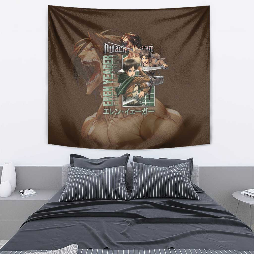 Eren Yeager Attack On Titan Tapestry With Vintage Brown Corps Spirit