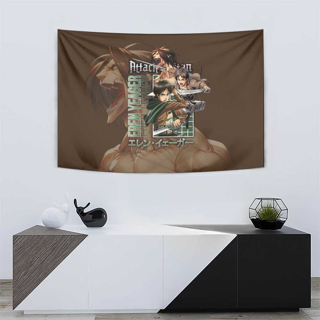 Eren Yeager Attack On Titan Tapestry With Vintage Brown Corps Spirit