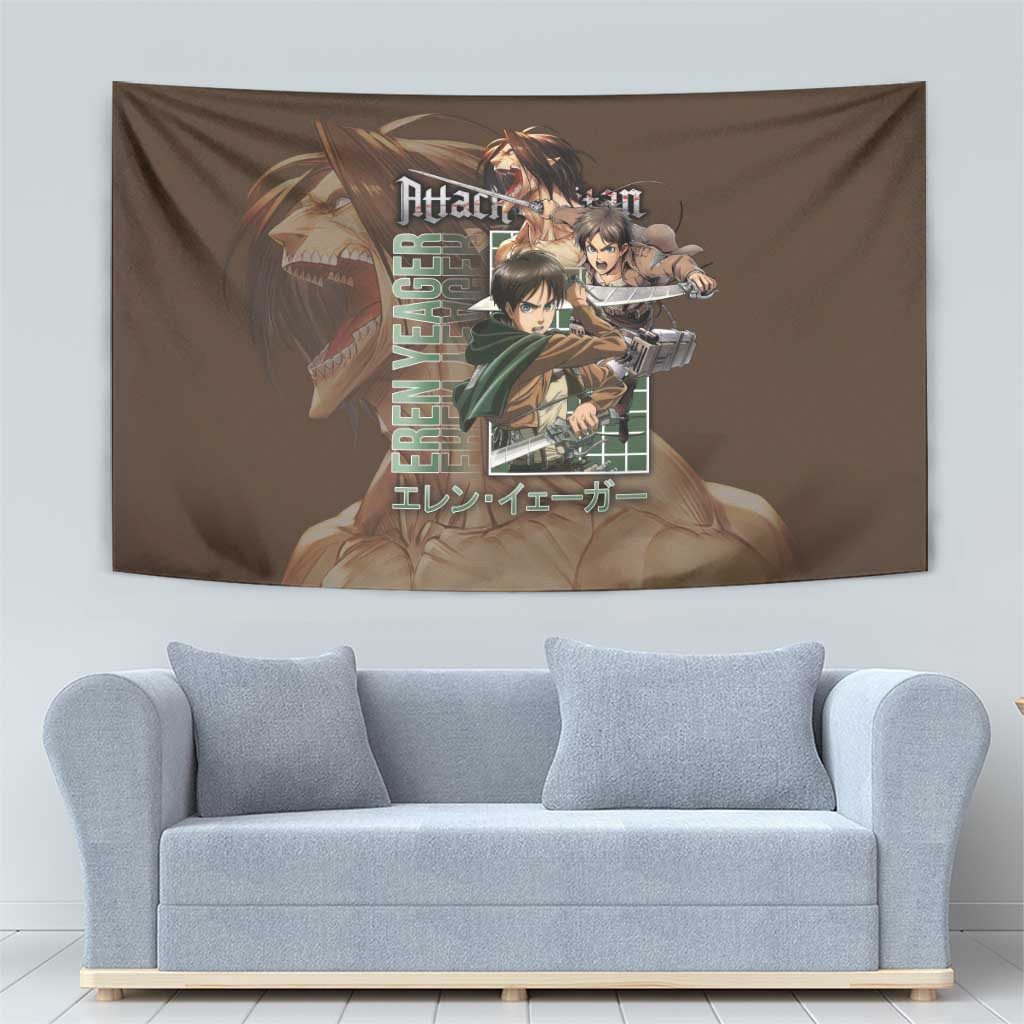 Eren Yeager Attack On Titan Tapestry With Vintage Brown Corps Spirit