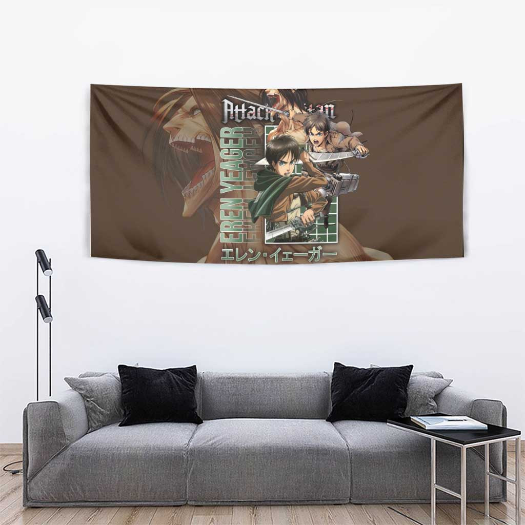 Eren Yeager Attack On Titan Tapestry With Vintage Brown Corps Spirit