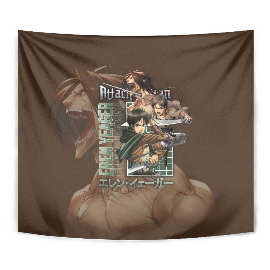 Eren Yeager Attack On Titan Tapestry With Vintage Brown Corps Spirit