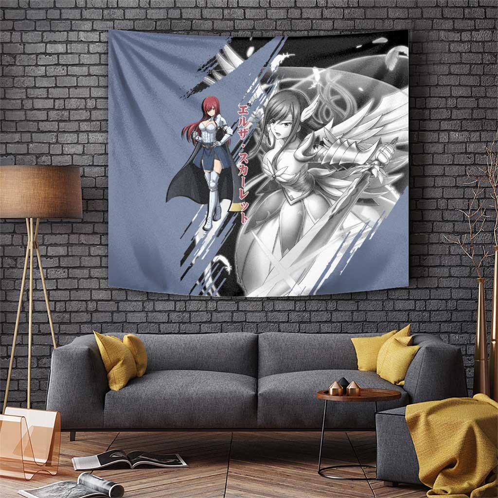 Erza Scarlet Fairy Tail Tapestry With Requip Armor Magic Steel Blue Split Pattern