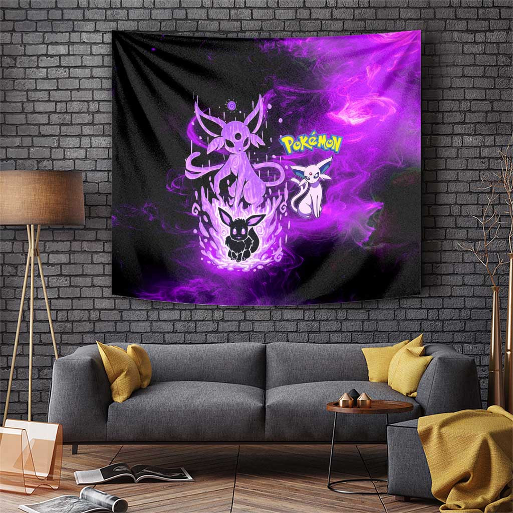 Espeon Purple Flame Tapestry With Shadow Design And Electric Aura