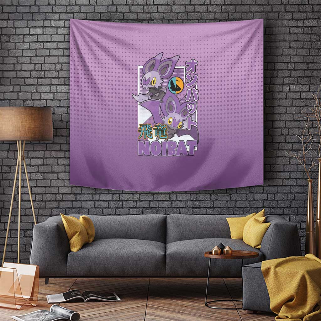 Featuring Noibat Character Tapestry With Pokeball And Japanese Text Design