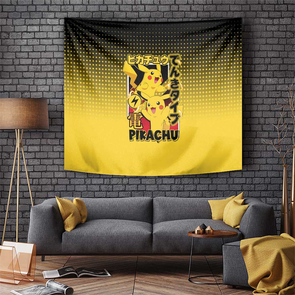 Featuring Pikachu Character Tapestry With Japanese Text And Lightning Design