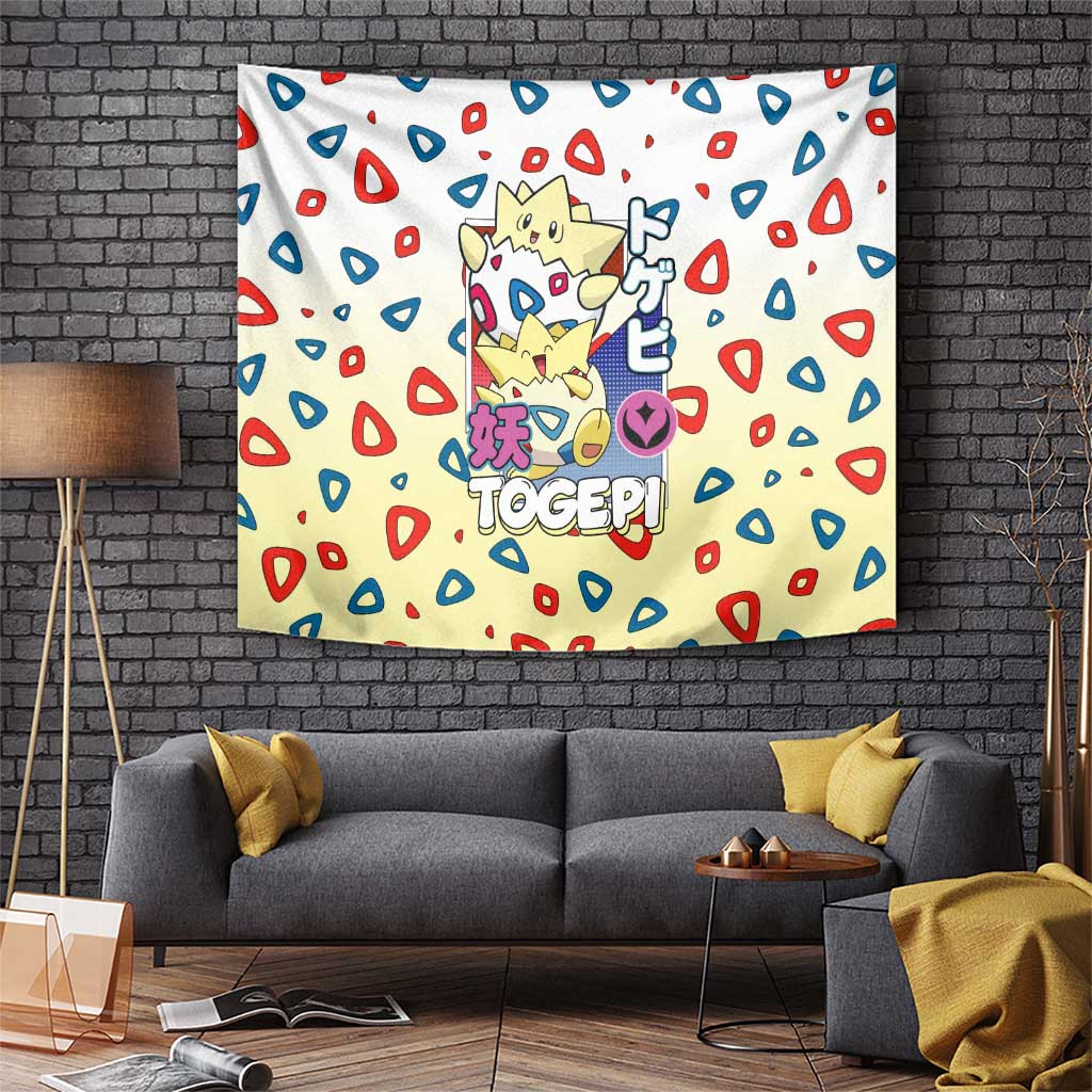 Featuring Togepi Character Tapestry With Pokeball Colorful Triangle Pattern Design