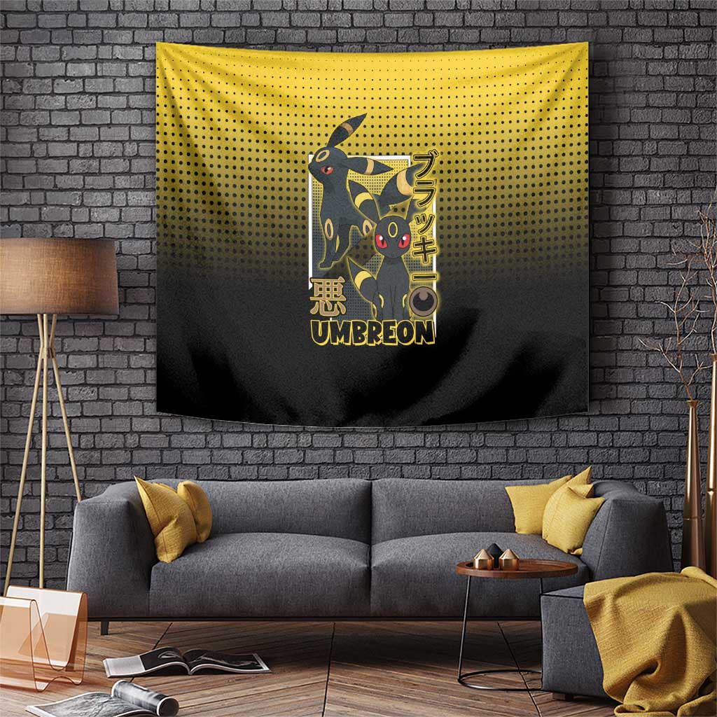 Featuring Umbreon Character Tapestry With Pokeball And Japanese Lettering Design