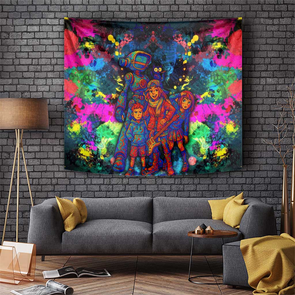 Flcl Fooly Cooly Haruko And Naota Tapestry With Psychedelic Galaxy Splash Design