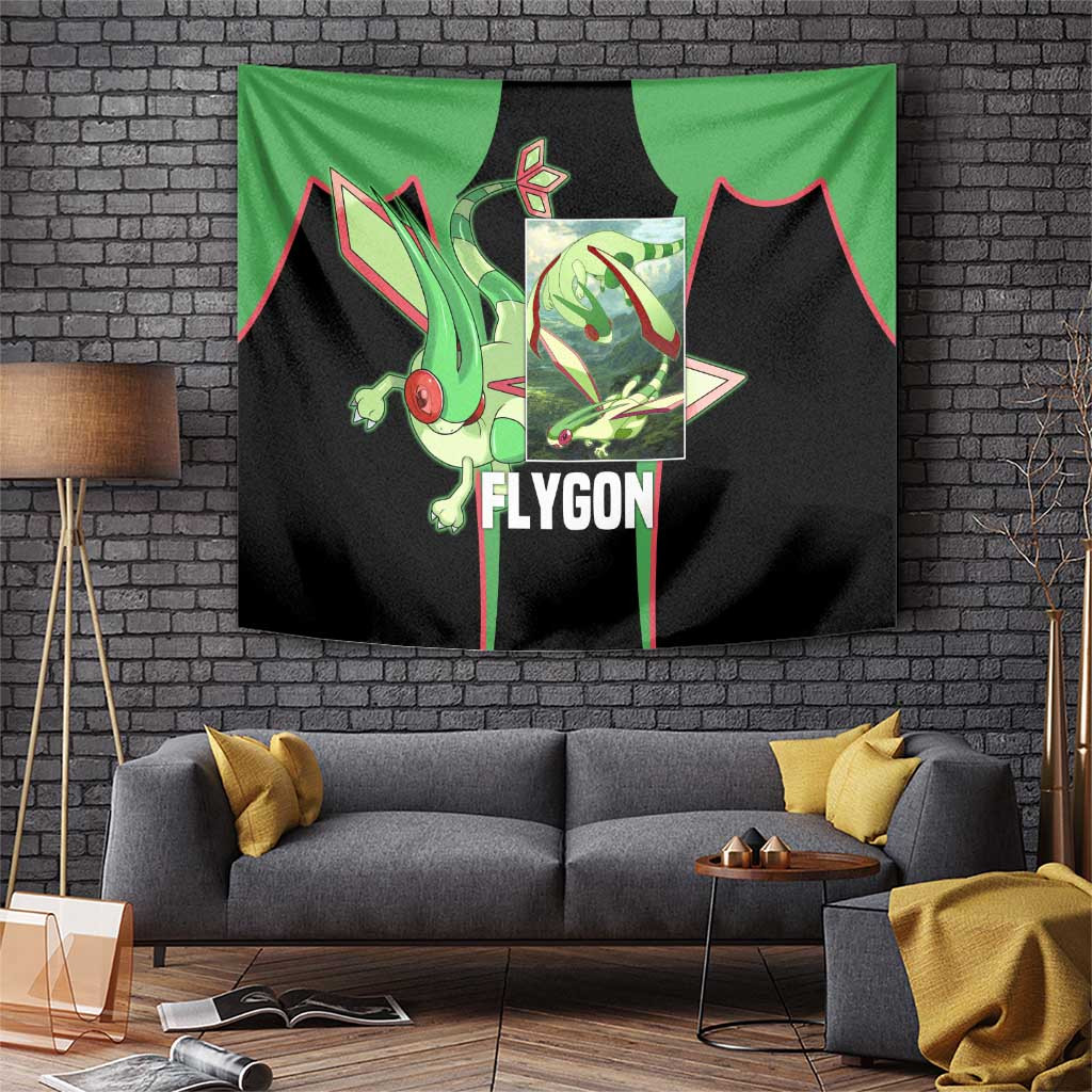 Flygon Green Anime Tapestry With Dragon Wings And Desert Explorer Style