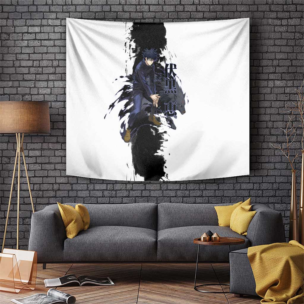 Fushiguro Megumi Jujutsu Kaisen Tapestry With Divine Dogs Black And White Ink Splash