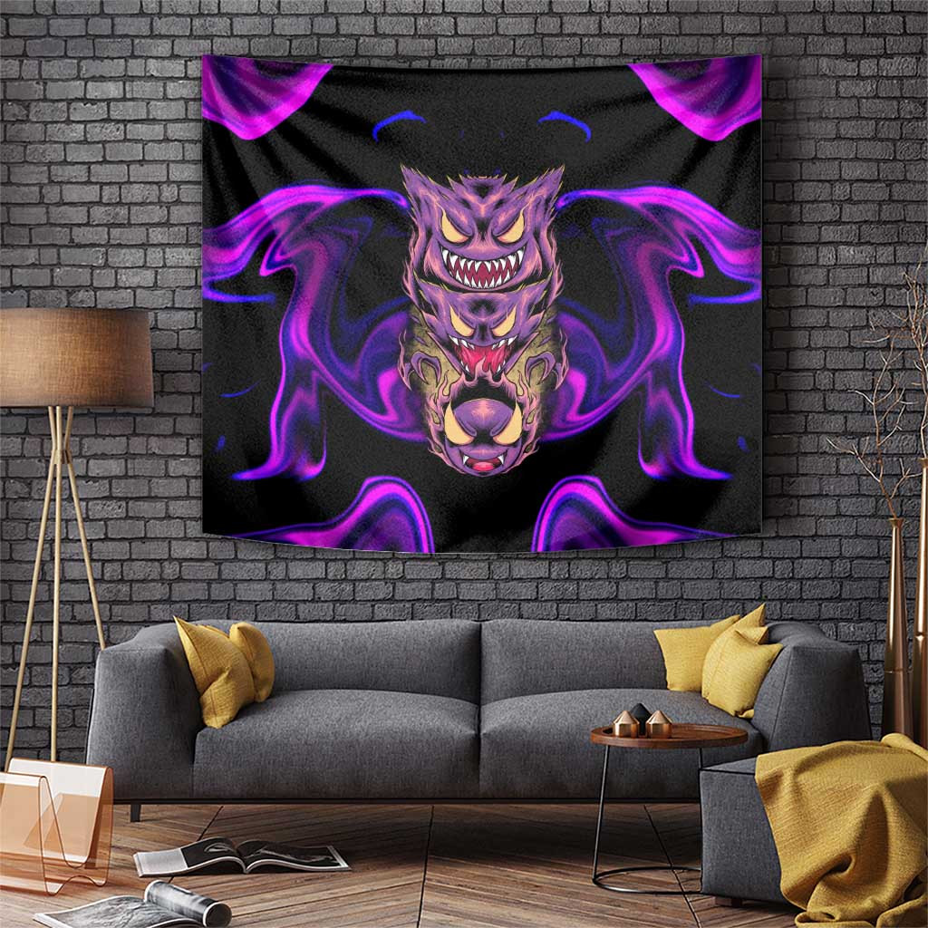 Gengar Poke Tapestry With Dark Purple Swirl Background