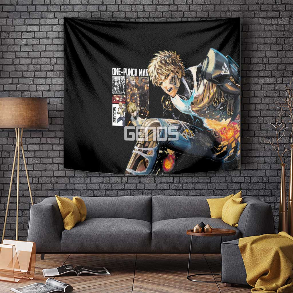 Genos One Punch Man Tapestry Cyborg Hero Action Collage Style
