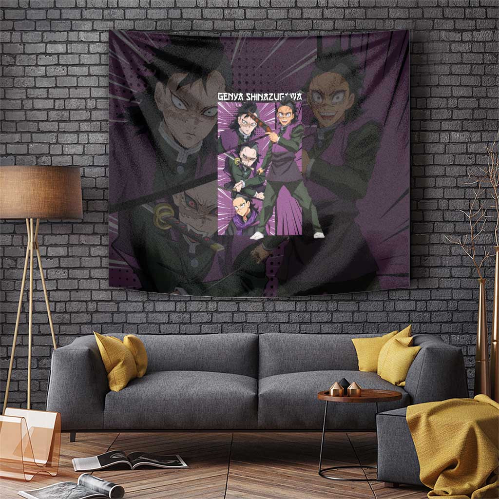 Genya Demon Slayer Half Demon Warrior Tapestry With Gunblade Japan Anime Style