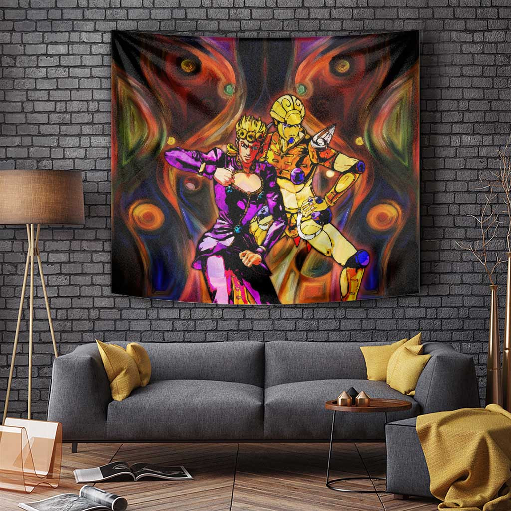 Giorno Giovanna Jojos Bizarre Adventure Tapestry With Golden Radiant Aura Fusion