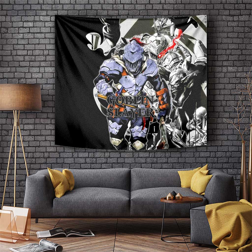 Goblin Slayer Manga Armor Design Tapestry With Sword Detail And Black Comic Background