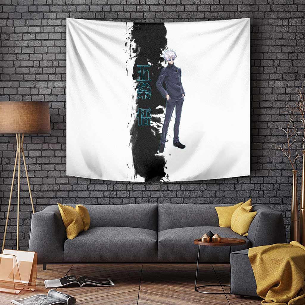 Gojo Satoru Jujutsu Kaisen Tapestry With Cursed Energy Blue Brushstroke Style