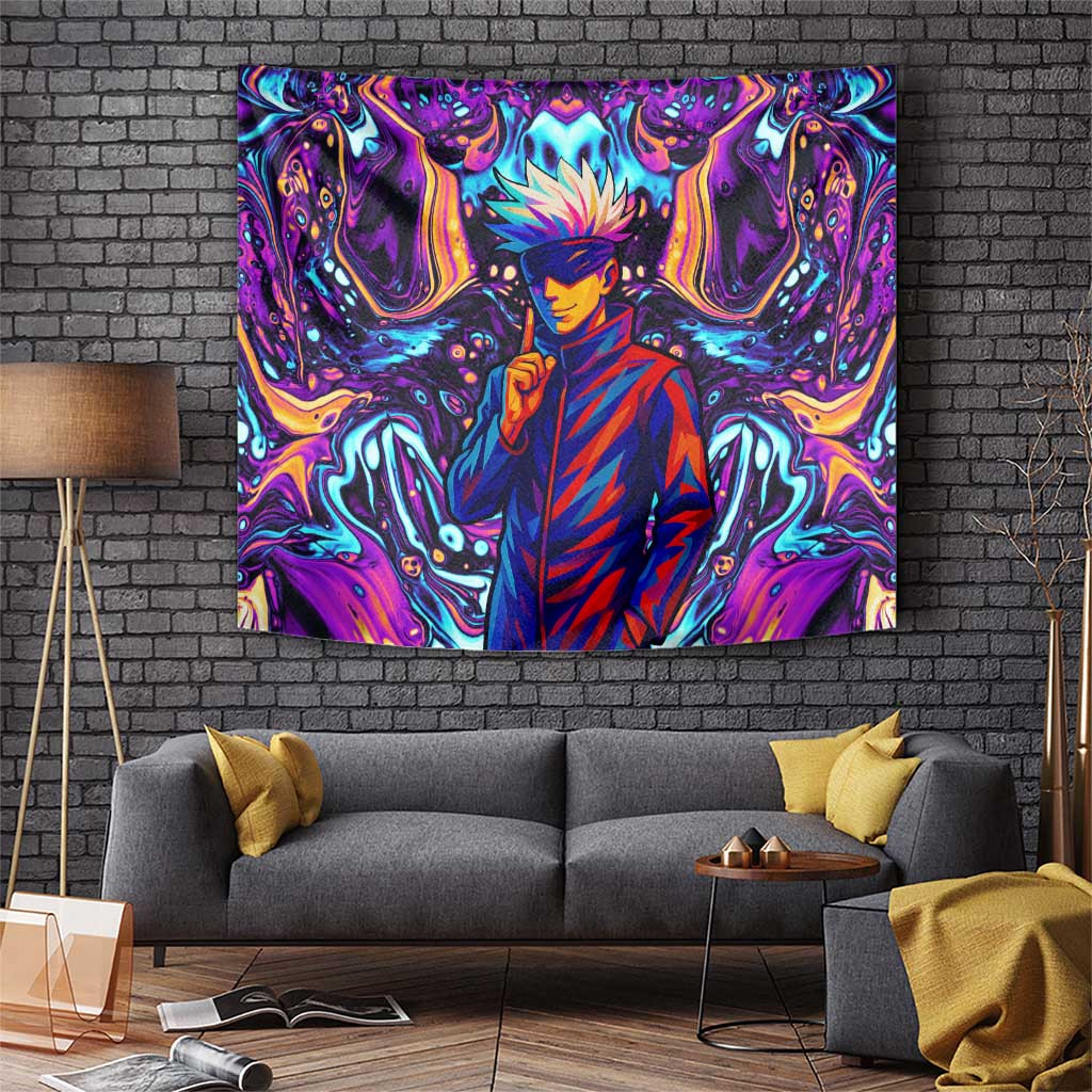 Gojo Satoru Jujutsu Kaisen Tapestry With Hypnotic Purple Cursed Energy Burst