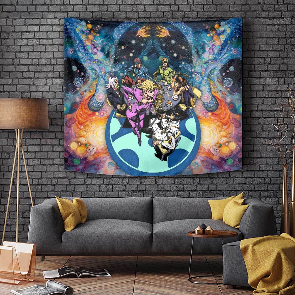 Golden Wind Jojos Bizarre Adventure Tapestry With Colorful Galaxy Team Aura