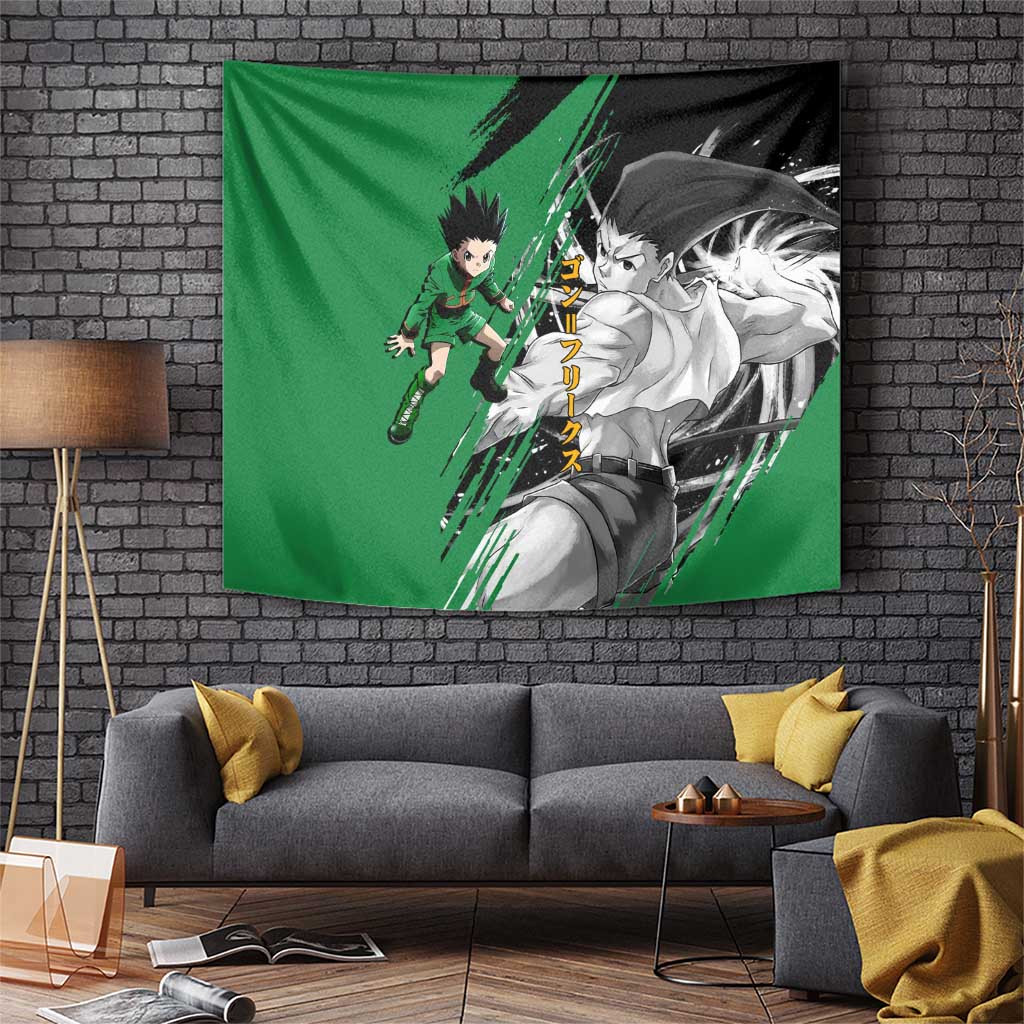 Gon Freecss Hunter X Hunter Tapestry Green And Black Dynamic Split Design Featuring