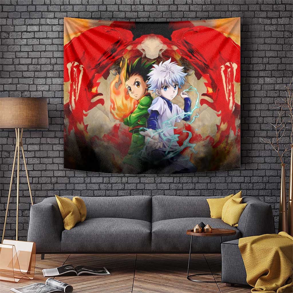 Gon Killua Hunter X Hunter Tapestry With Electrifying Red Flame Aura Theme