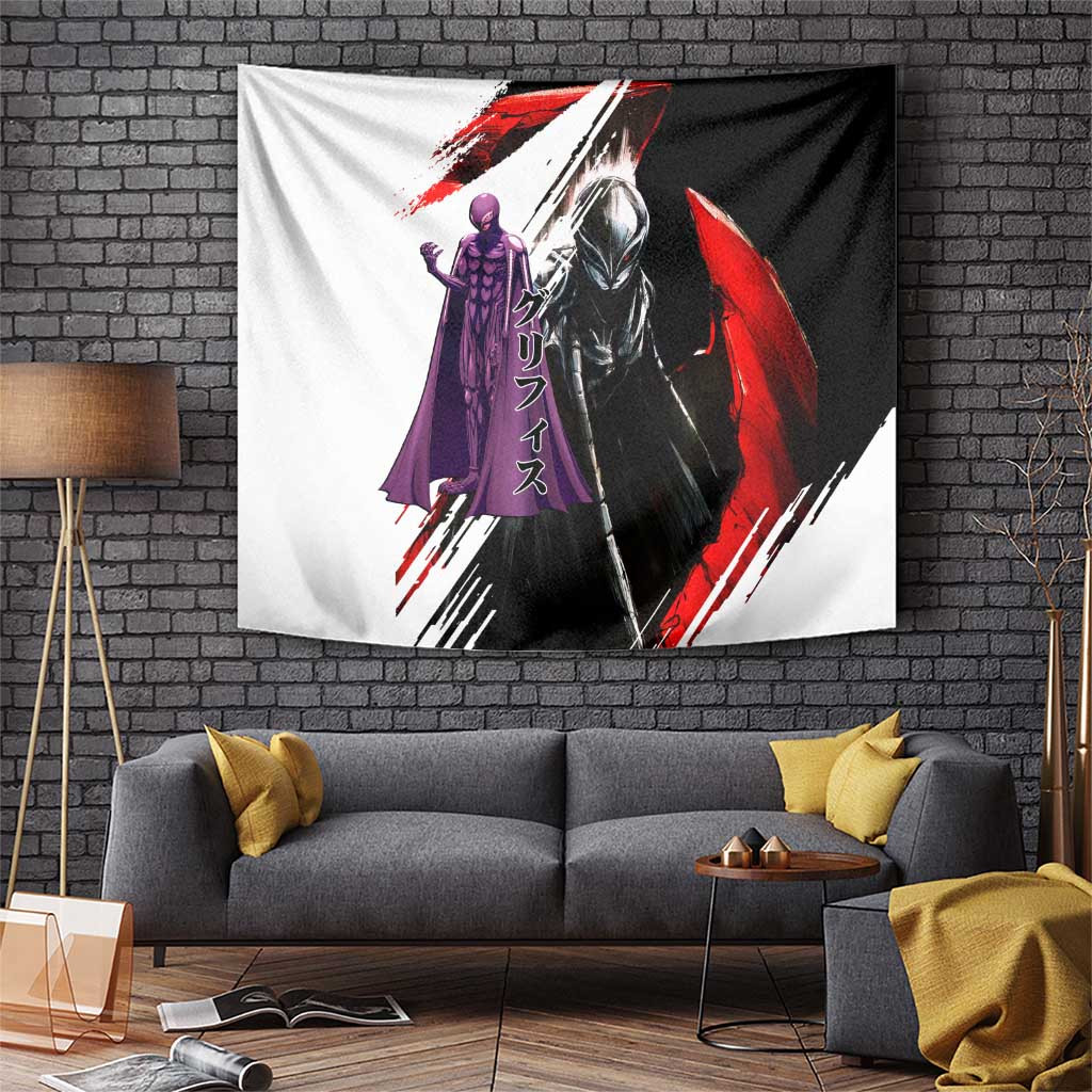 Griffith Berserk Tapestry With Femto Armor And Crimson Cape In Split Tone Manga