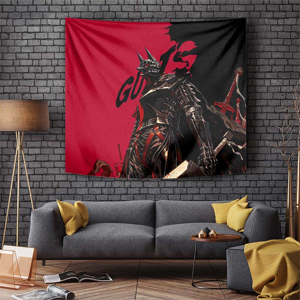Guts Berserk Tapestry With Sword Design And Red Black Anime Art