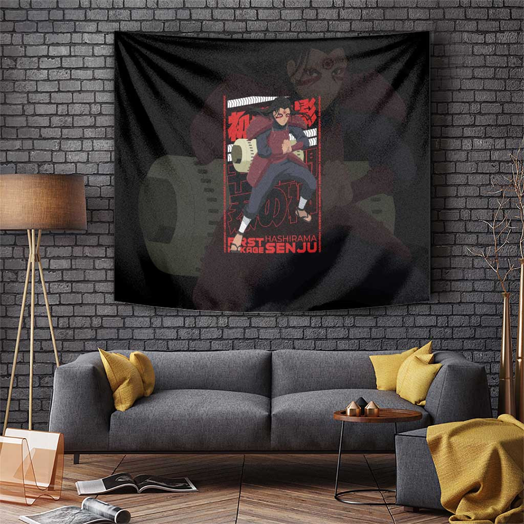 Hashirama Senju Tapestry With Konoha Symbol And First Hokage Print For Naruto Fans