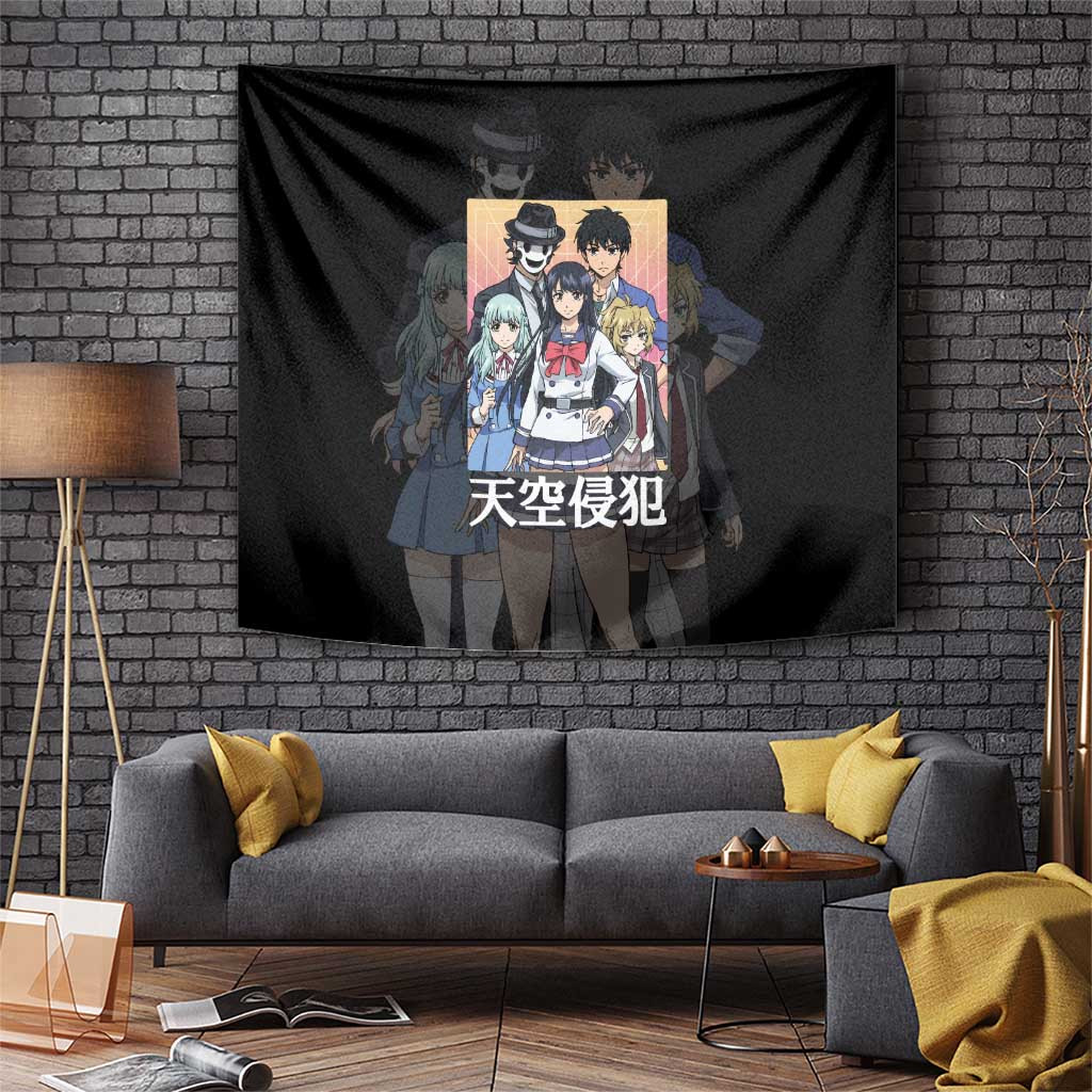 High Rise Invasion Masked Killers Tapestry In Urban Survival Scene Japan Anime Style